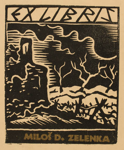 Exlibris by Alois Moravec from Czechoslovakia for Milos D Zelenka - Scenery/Landscape Ruin 