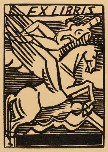 Exlibris by Alois Moravec from Czechoslovakia for ? ? - Woman Pegasus 