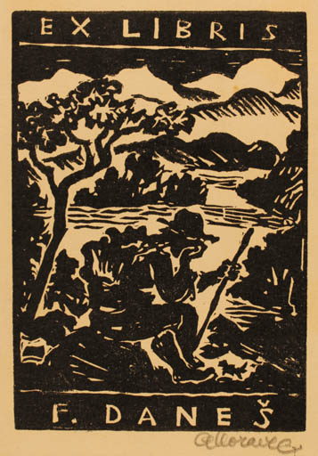 Exlibris by Alois Moravec from Czechoslovakia for F Danes - Mountain Man 