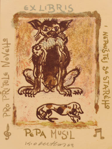 Exlibris by Karel Oberthor from Czech Republic for Pe Pa Musil - Dog 