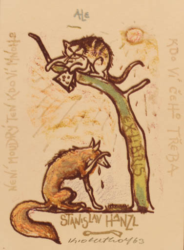 Exlibris by Karel Oberthor from Czech Republic for Stanislaw Hanzl - Fauna Cat 