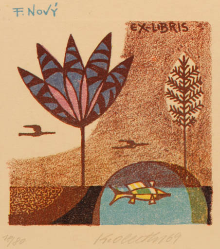 Exlibris by Karel Oberthor from Czech Republic for F Novy - Flower Fish 