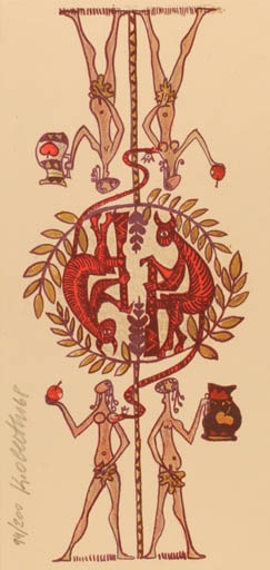 Exlibris by Karel Oberthor from Czech Republic for ? ? - Adam and Eve 