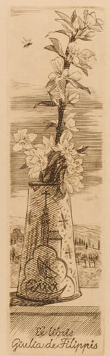 Exlibris by Ant Odehnal from Czechoslovakia for Giulia de Filippis - Flower Flora 