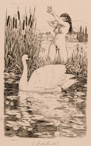 Exlibris by Ant Odehnal from Czechoslovakia for ? O. M. - Leda and the Swan 