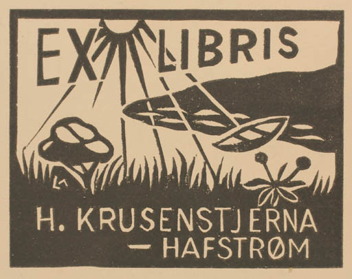 Exlibris by Lorentz May from Denmark for H. Krusenstjerna-Hafstrøm - Sun 