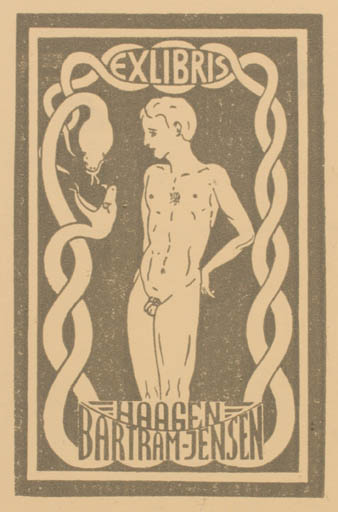 Exlibris by Haagen Bartram-Jensen from Denmark for Haagen Bartram-Jensen - Fauna Man Nude 