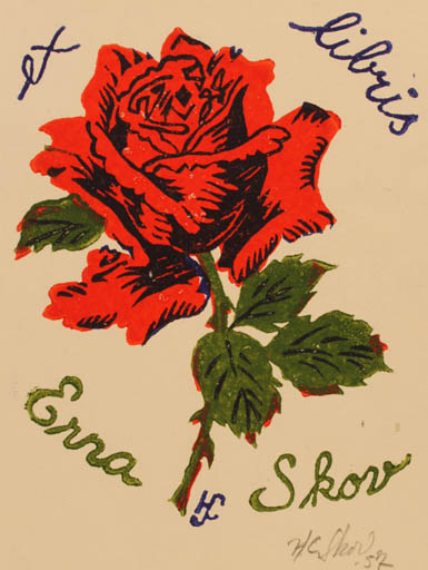 Exlibris by Henry Carlo Skov from Denmark for Erna Skov - Flower Flora 