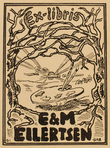 Exlibris by Mogens Eilertsen from Denmark for E & M. Eilertsen - Art Scenery/Landscape 