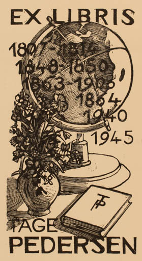 Exlibris by Jiri Jaska from Czechoslovakia for Tage Brandt-Pedersen - Flower Book Globe 