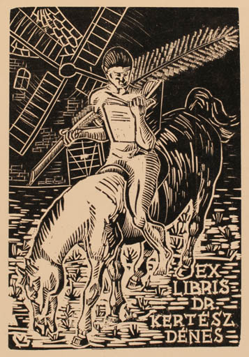 Exlibris by Z. Vecsel Holz from Hungary for Dr. Denes Kertesz - Book Horse Mill Horseman/Rider 