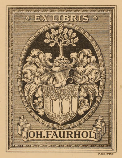 Exlibris by Friedrich Britze from Germany for Joh Faurholt - Heraldry 