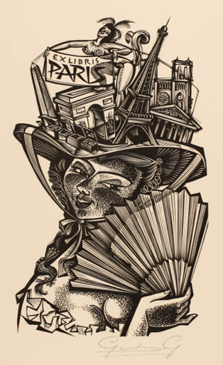 Exlibris by Gerard Gaudaen from Belgium for ? Paris - City Exlibris Congress Woman 