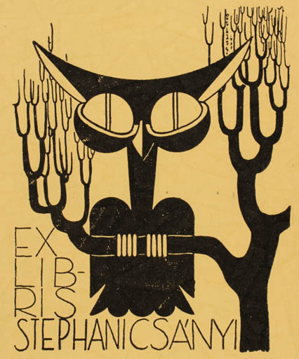 Exlibris by ? ? from Hungary for Stephani Csányi - Tree Owl 