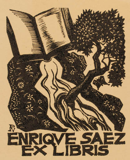 Exlibris by Carlos Puntis Nebot from Spain for Dr. Enrique Saez Fernadez Casariego - Book Tree 