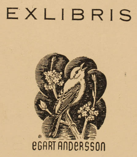 Exlibris by Louis M. J. Asperslag from Belgium for Egart Andersson - Bird 