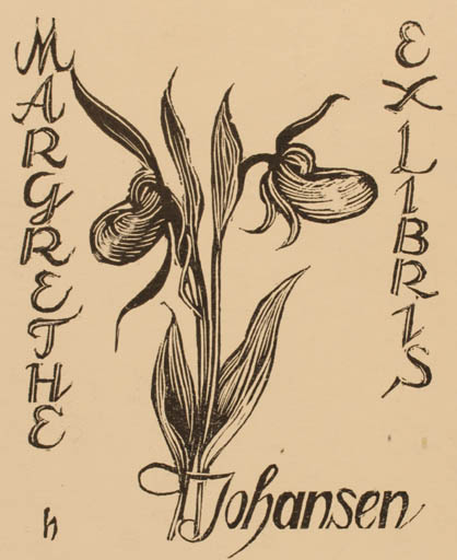 Exlibris by Hans Hauke from Austria for Margrethe Johansen - Flower Flora 