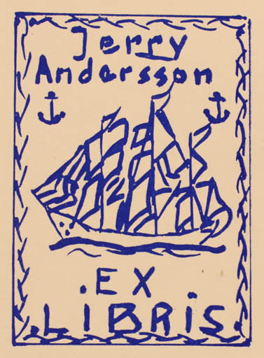 Exlibris by ? ? from Sweden for Jerry Andersson - Ship/Boat 