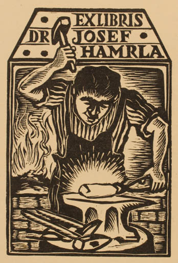 Exlibris by Michal Florian from Czechoslovakia for Dr. Josef Hamrla - Working 