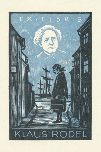 Exlibris by Hans Michael Bungter from Germany for Klaus Rödel - City Literature Maritime 