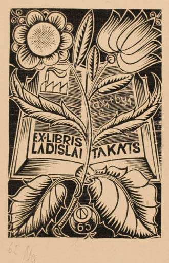 Exlibris by Arpad Daniel Nagy from Hungary for Ladislai Takáts - Flower Book Flora 