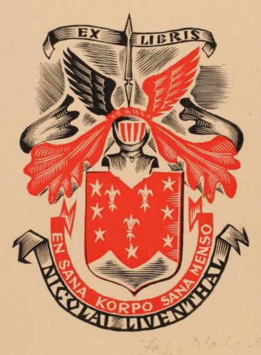 Exlibris by Johann Naha from Germany for Nicolai Liventhal - Heraldry 