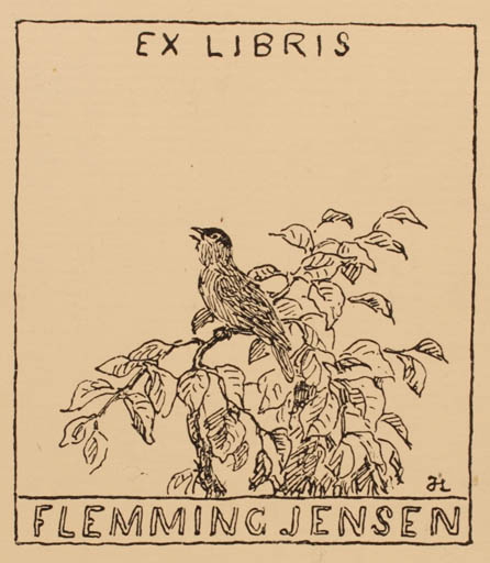 Exlibris by Johannes Larsen from Denmark for Flemming Jensen - Flora Bird 