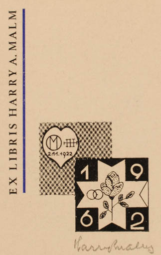 Exlibris by Harry A. Malm from Estonia for Harry A. Malm - Text/Writing 