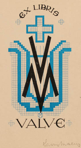 Exlibris by Harry A. Malm from Estonia for M. Valve - Monogram 