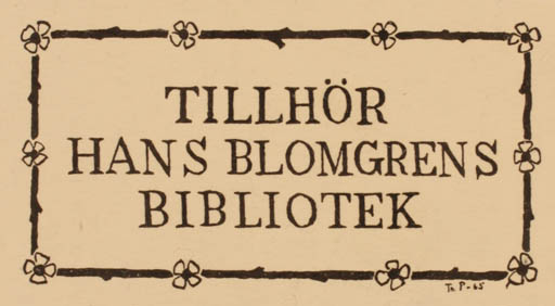 Exlibris by Thomas Pedersen from Denmark for Hans Blomgren - Text/Writing 