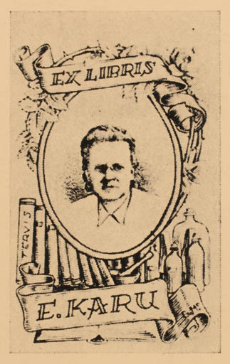 Exlibris by Gustav Mootse from Estonia for E Karu - Book Portrait 