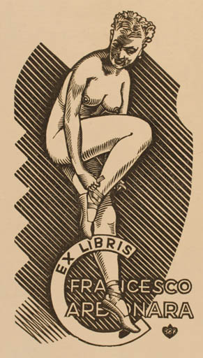 Exlibris by Arpad Daniel Nagy from Hungary for Francesco Carbonara - Woman Nude 