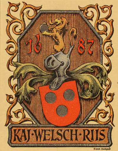 Exlibris by Finn Ohrnø from Denmark for Kaj Welsch Riis - Heraldry 