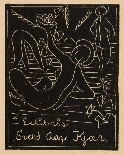 Exlibris by Ole Dich from Denmark for Svend Aage Kjær - Woman Nude 