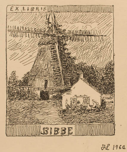 Exlibris by Johannes Larsen from Denmark for ? Bibbe - Mill 