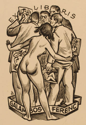 Exlibris by Istvàn Drahos from Hungary for Galambos Ferenc - Group Woman Nude 