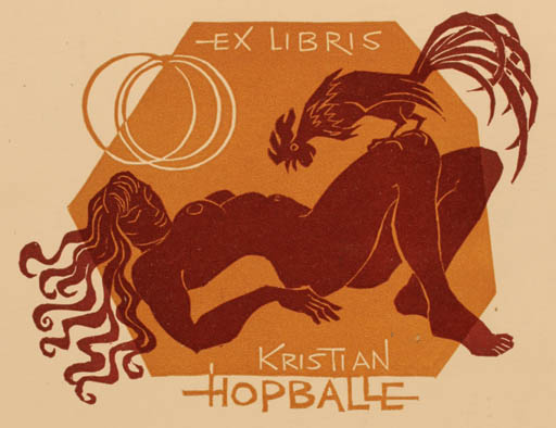 Exlibris by Ladislav Rusek from Czechoslovakia for Kristian Hopballe - Bird Woman 