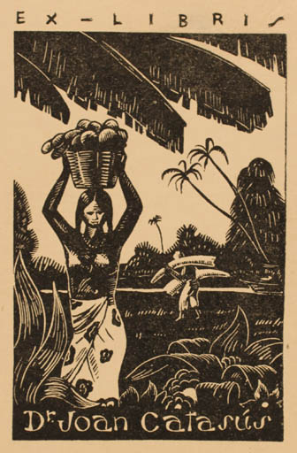 Exlibris by ? ? from Unknown for Dr. Joan Catasús - Working Fruit Woman Palm tree 