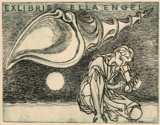 Exlibris by Muggi Wille-Nielsen from Denmark for Ella Engel - Man Maritime 