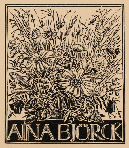 Exlibris by Eva Stockhaus from Sweden for Aina Björck - Flower Flora 