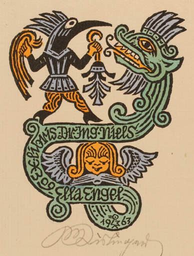 Exlibris by Max Kislinger from Austria for Ella og Niels Engel - Fable Animal 