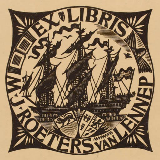 Exlibris by Thijs Mauve from Netherland for M.J. Roeters van Lennep - Ship/Boat 