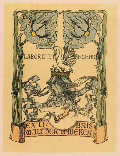 Exlibris by Walther Badeker from Germany for Walther Badeker - Flower Heraldry Jugend 