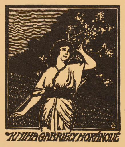 Exlibris by Bohumir Cap from Czechoslovakia for Gabriely Horákové - Jugend Woman 