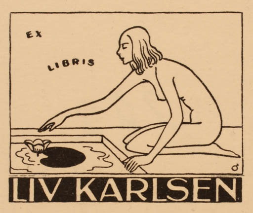 Exlibris by Albert Jaern from Norway for Liv Karlsen - Jugend Woman Nude 