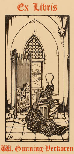 Exlibris by Anton Pieck from Netherland for Th. Gunning-Verkoren - Interior Jugend Woman 