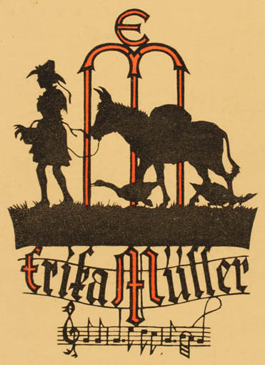 Exlibris by Hans Schaefer from Germany for Erika Müller - Fauna Jugend Music 