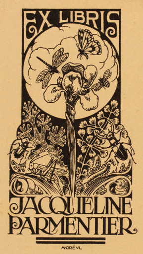 Exlibris by C. Andrè Vlaanderen from Belgium for Jacqueline Parmentier - Flower Fauna Jugend 