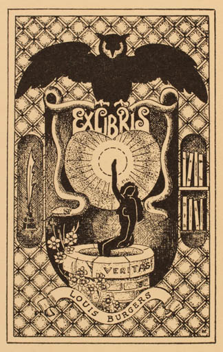 Exlibris by Peter Frequin from Netherland for Louis Burgers - Jugend Woman Owl 