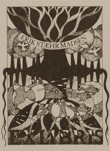 Exlibris by Elisabeth Eskekilde from Denmark for Erik Stæhr Madsen - Fish Tree 